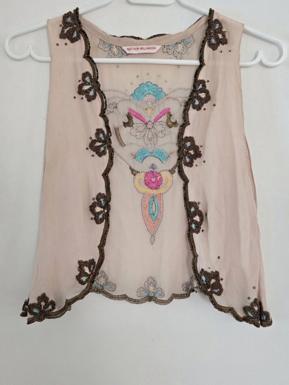Matthew Williamson Vintage Designer Pink Shurg Vest Beaded Top Small